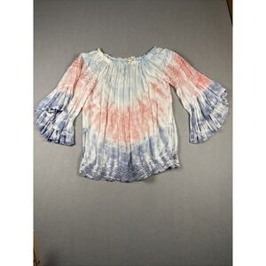 SURF GYPSY Women's Top Blouse Size M Red Blue White Tie-Dye Boho Prairie Cottage